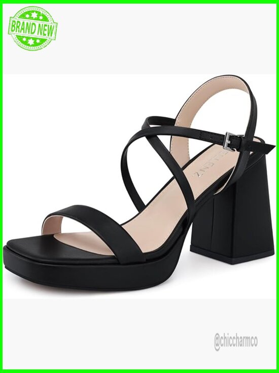 Shoes - Chunky Platform Heels - 3.9" High Heel Sandals Strappy Dressy